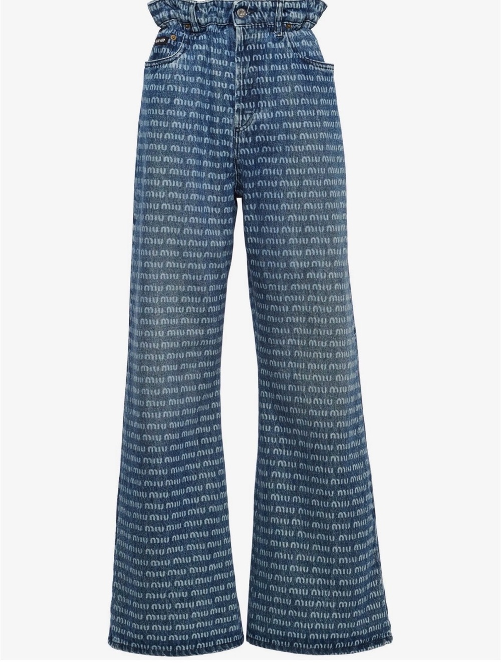 Miu Miu Navy Logo-Print Wide-Leg Jeans